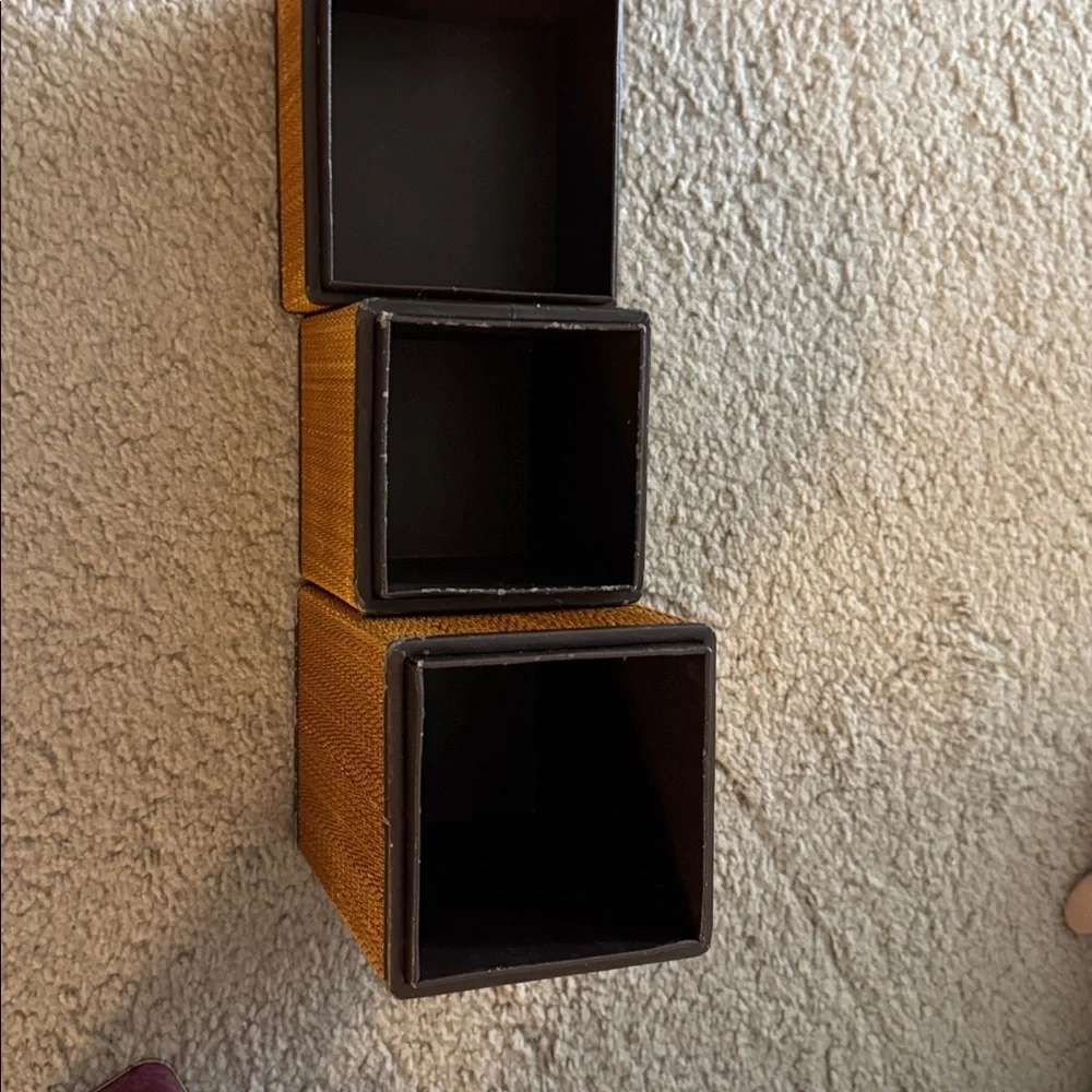 Woven Tan Storage Boxes set from Restoration hardware (tall, medium and short)